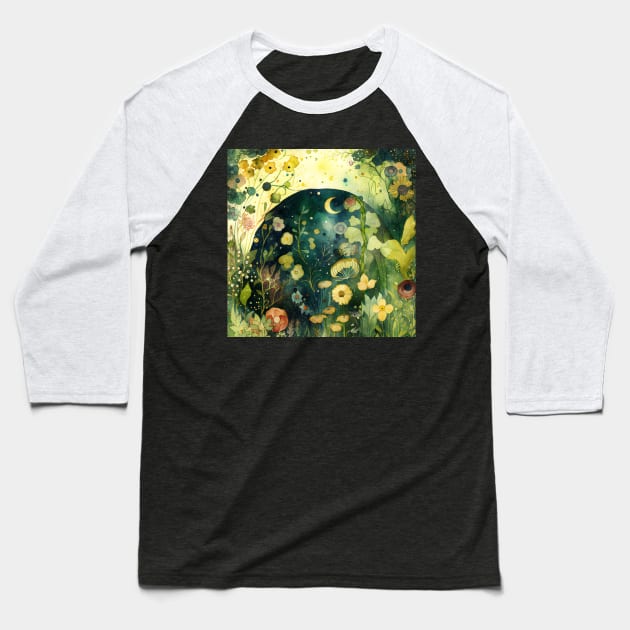 Watercolor Forest, Woodland Landscape Baseball T-Shirt by Dream and Design